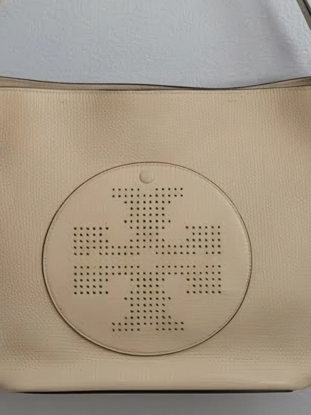 Tory Burch Perforated Logo Tote - Beige